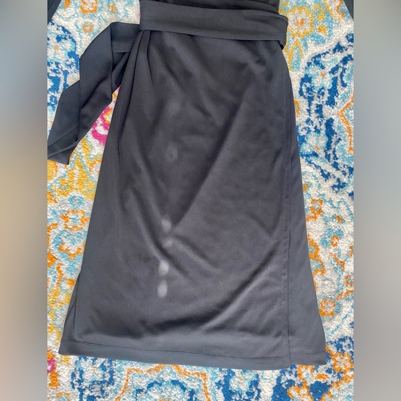 SOLD! Express Black Long Sleeve Collared V-Neck Tie Wrap Midi Dress 7/8 - Picture 15 of 16